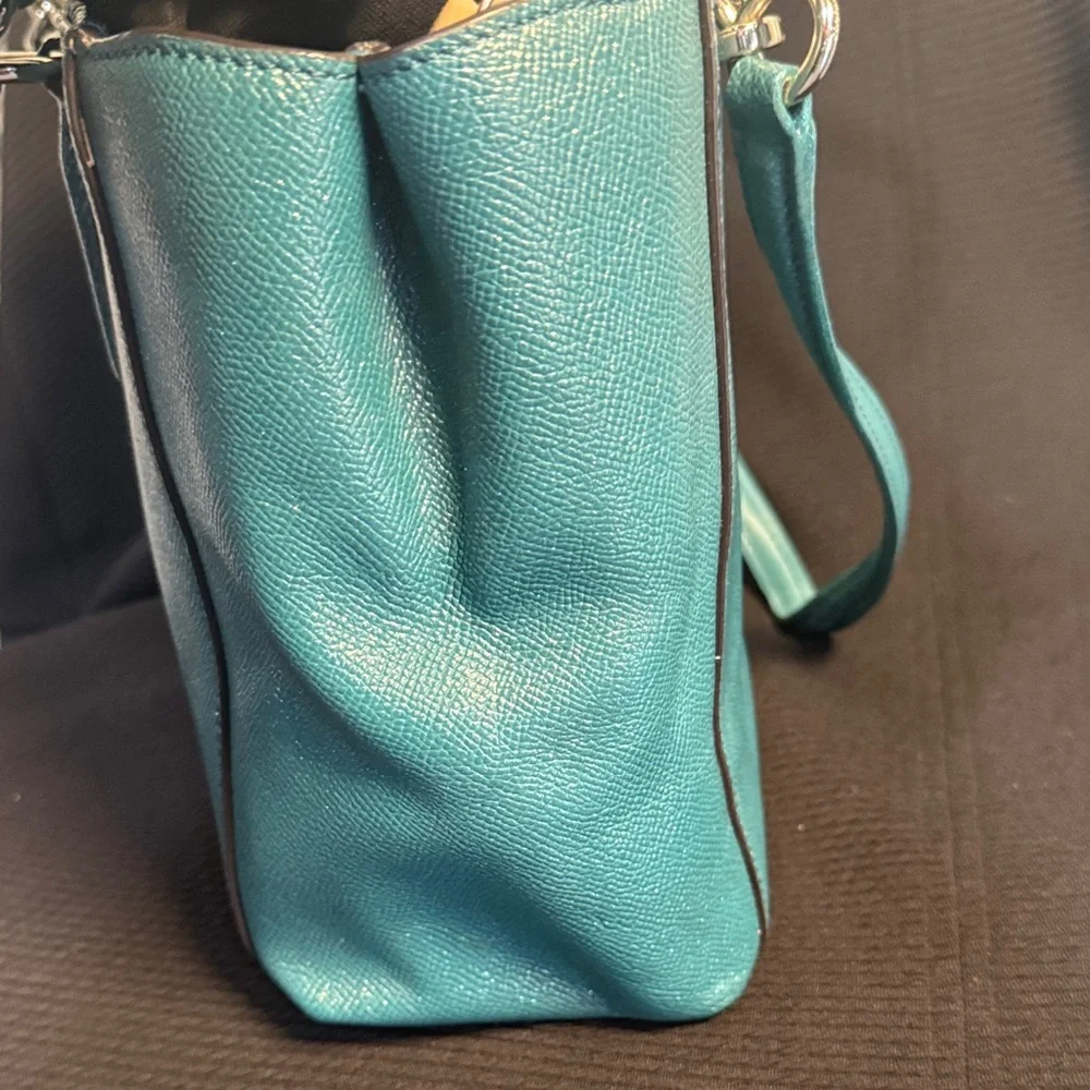 Coach Teal Leather Tote Bag - Picture 6 of 14